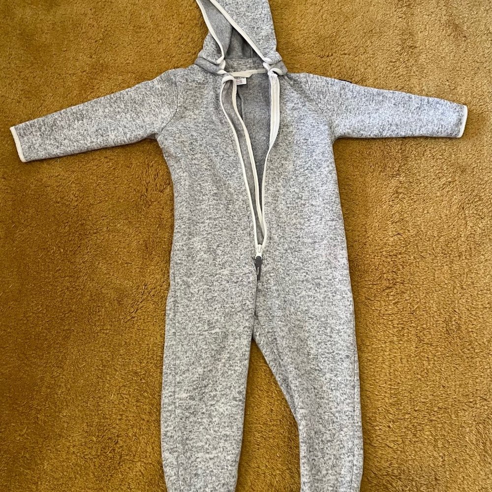 Polarn O. Pyret gray fleece hooded romper, 1-2 years (86/92)